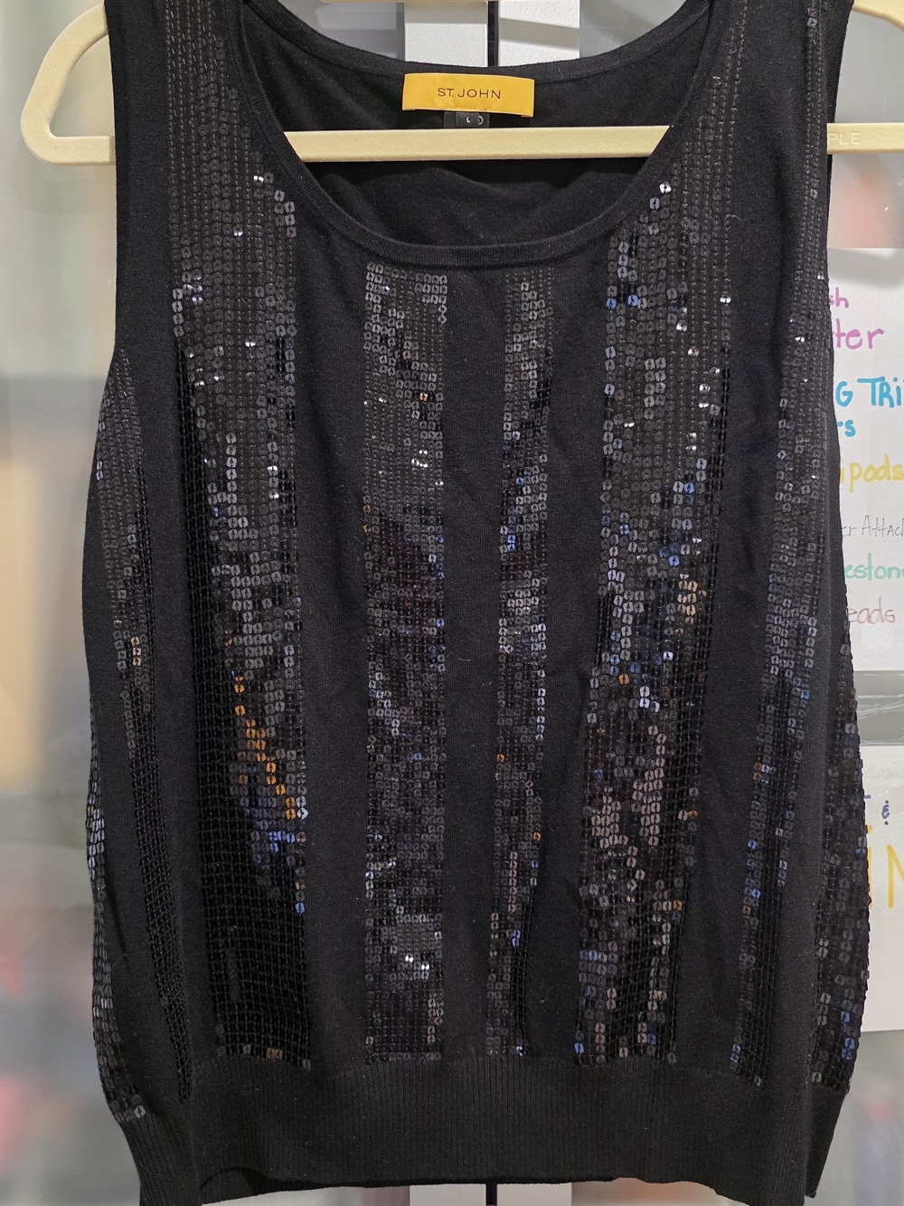 VINTAGE St. John Black Sequin Stripe Tank Top